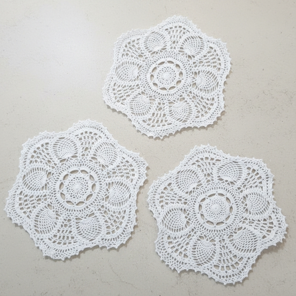 White Crochet Doilies Set Large Old Lace